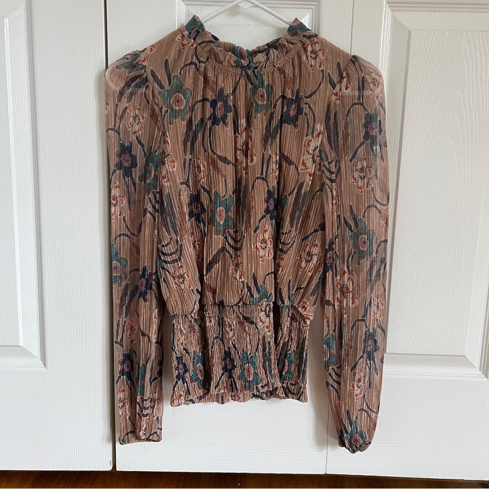 Floral Print Pleated Blouse Small NWOT